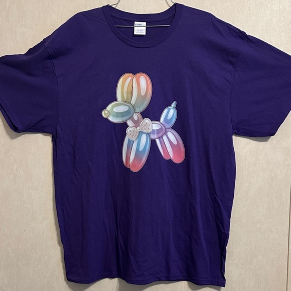 NWOT Purple T-Shirt with Balloon Dog Graphic